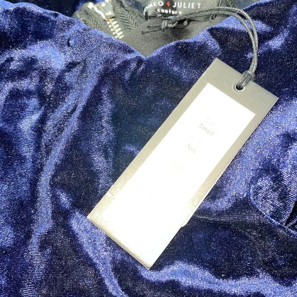 Romeo and Juliet Navy Velvet Off Shoulder Dress - Picture 4 of 4